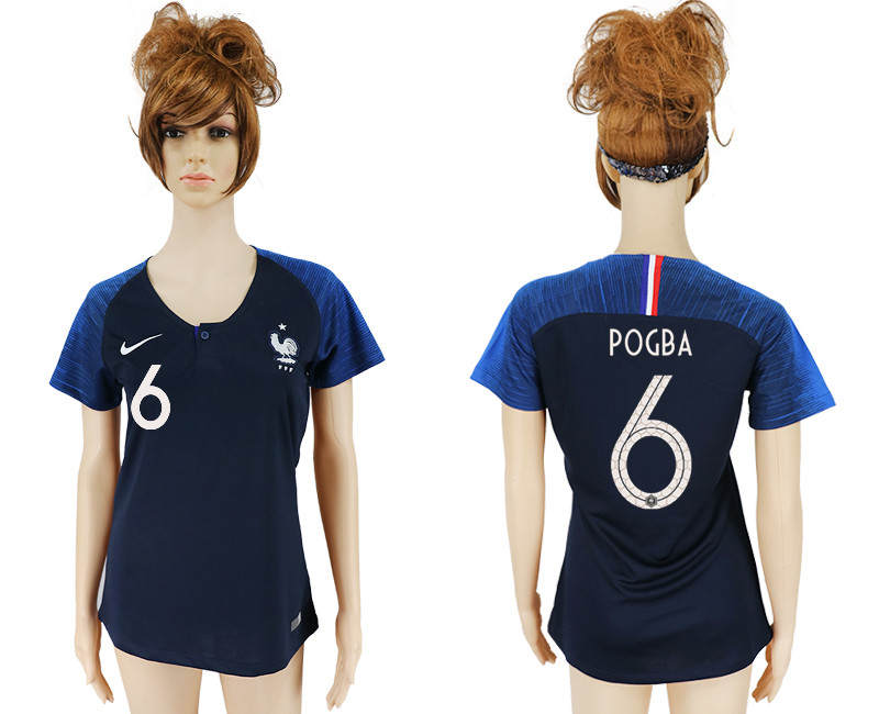 France 6 POGBA Home Women 2018 FIFA World Cup Soccer Jersey