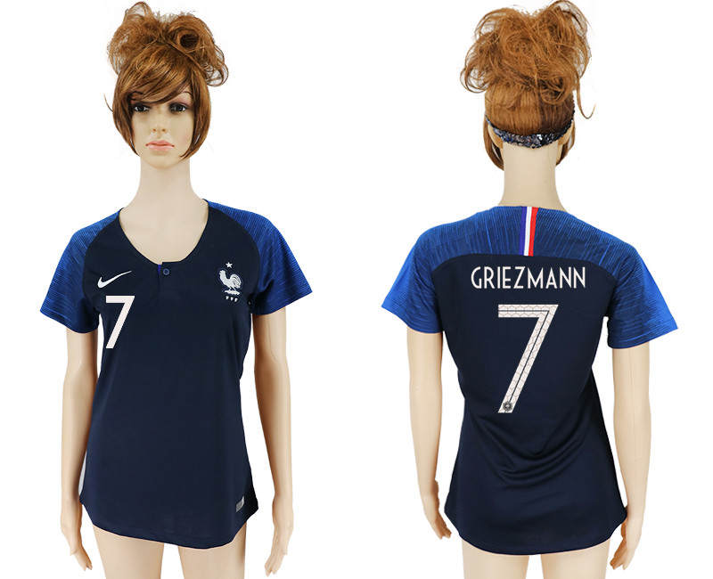 France 7 GRIEZMANN Home Women 2018 FIFA World Cup Soccer Jersey