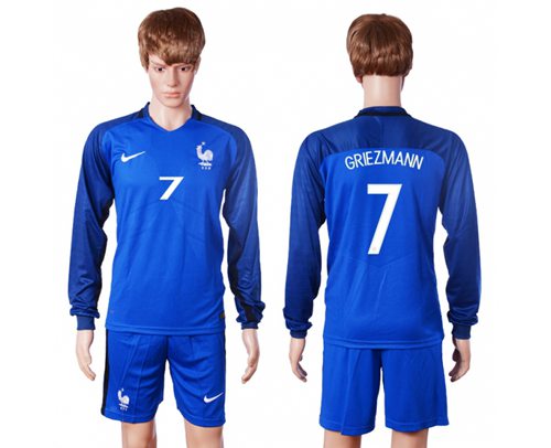 France 7 Griezmann Home Long Sleeves Soccer Country Jersey