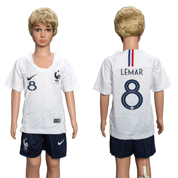 France 8 LEMAR Away Youth 2018 FIFA World Cup Soccer Jersey