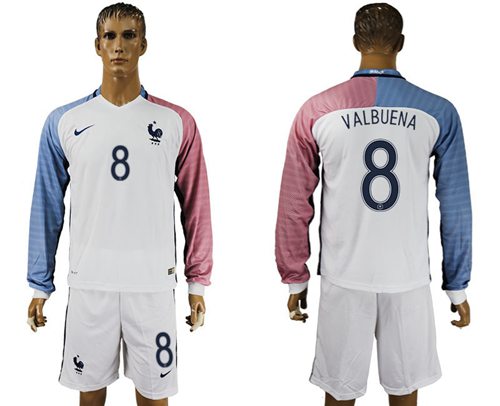 France 8 Valbuena Away Long Sleeves Soccer Country Jersey