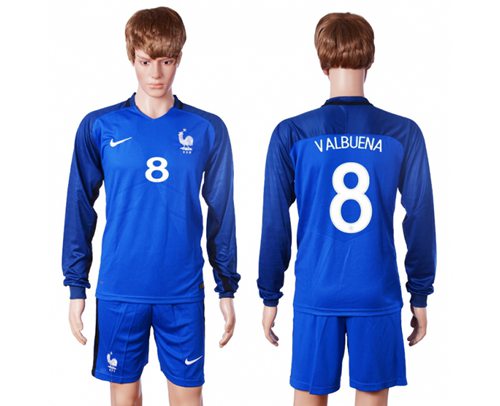 France 8 Valbuena Home Long Sleeves Soccer Country Jersey