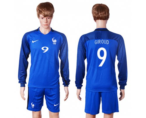 France 9 Giroud Home Long Sleeves Soccer Country Jersey