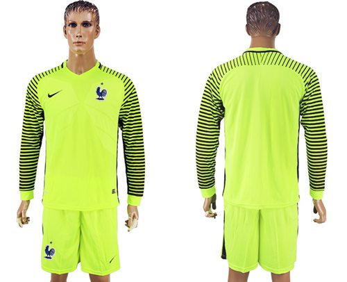 France Blank Green Long Sleeves Goalkeeper Soccer Country Jersey