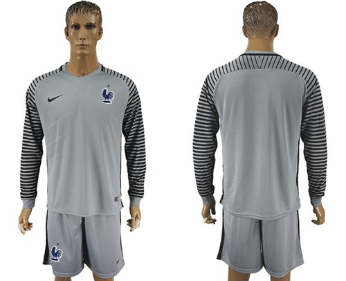 France Blank Grey Goalkeeper Long Sleeves Soccer Country Jersey