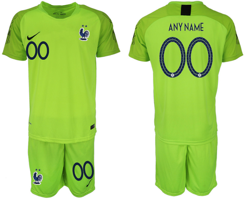 France Customized 2018 FIFA World Cup Fluorescent Green Goalkeeper Soccer Jersey