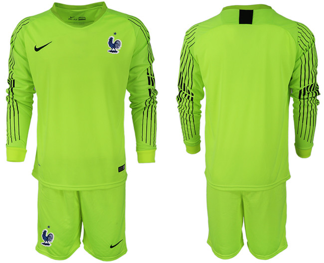France Fluorescent Green 2018 FIFA World Cup Long Sleeve Soccer Jersey