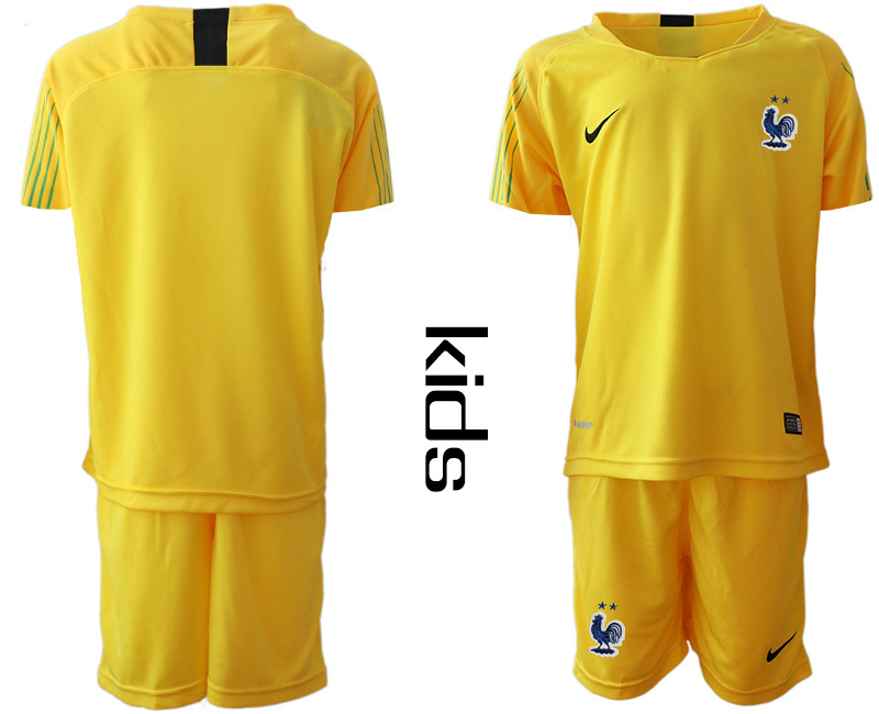 France Yellow 2 Star Youth 2018 FIFA World Cup Goalkeeper Soccer Jersey