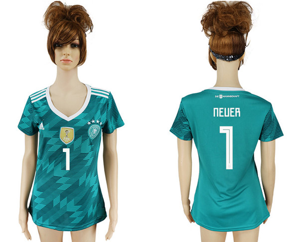 Germany 1 NEUER Away Women 2018 FIFA World Cup Soccer Jersey