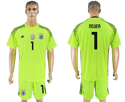 Germany 1 NEUER Fluorescent Green Goalkeeper 2018 FIFA World Cup Soccer Jersey