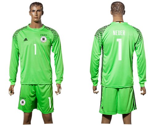 Germany 1 Neuer Green Goalkeeper Long Sleeves Soccer Country Jersey