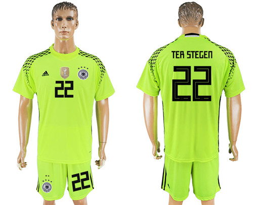 Germany 22 TER STEGEN Fluorescent Green Goalkeeper 2018 FIFA World Cup Soccer Jersey