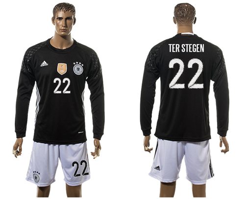 Germany 22 Ter Stegen Black Goalkeeper Long Sleeves Soccer Country Jersey
