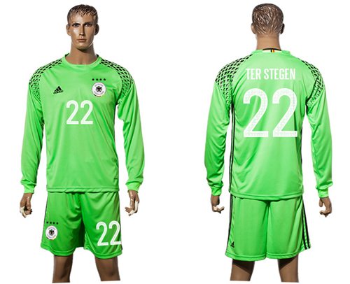 Germany 22 Ter Stegen Green Goalkeeper Long Sleeves Soccer Country Jersey