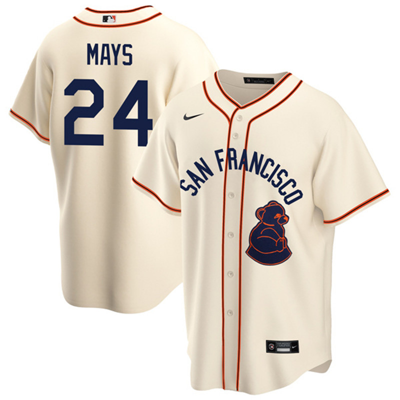 Giants 24 Willie Mays Cream Nike 1946 Throwback Jersey