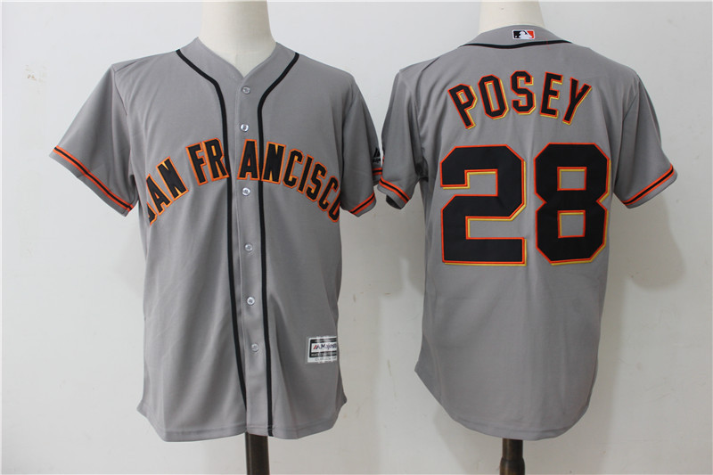 Giants 28 Buster Posey Gray Alternate Cool Base Jersey