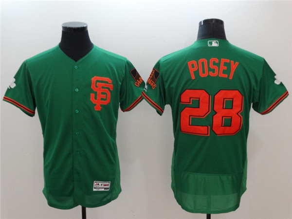 Giants 28 Buster Posey Green St Patrick's Day Flexbase Jersey