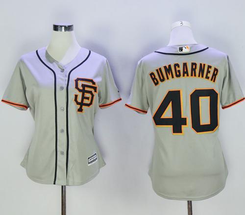 Giants 40 Madison Bumgarner Grey Women Road 2 Stitched MLB Jersey