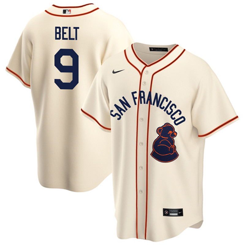 Giants 9 Brandon Belt Cream Nike 1946 Throwback Cool Base Jersey