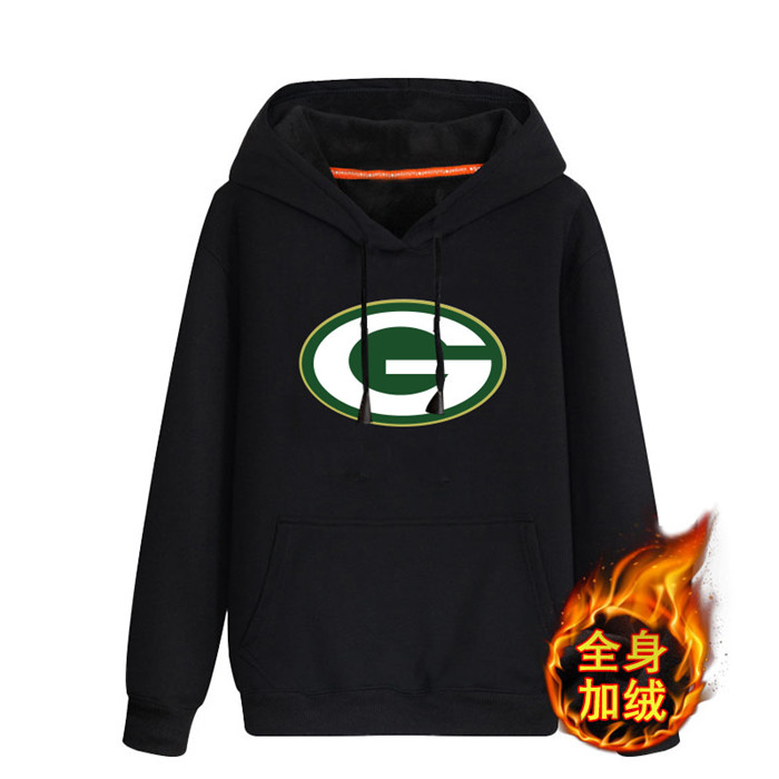 Green Bay Packers Black Men's Winter Thick NFL Pullover Hoodie