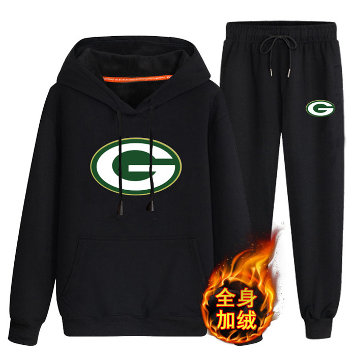 Green Bay Packers Black Plus Velvet Pullover Hoodie & Pant