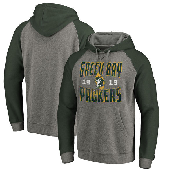 Green Bay Packers NFL Pro Line by Fanatics Branded Timeless Collection Antique Stack Tri Blend Raglan Pullover Hoodie Ash
