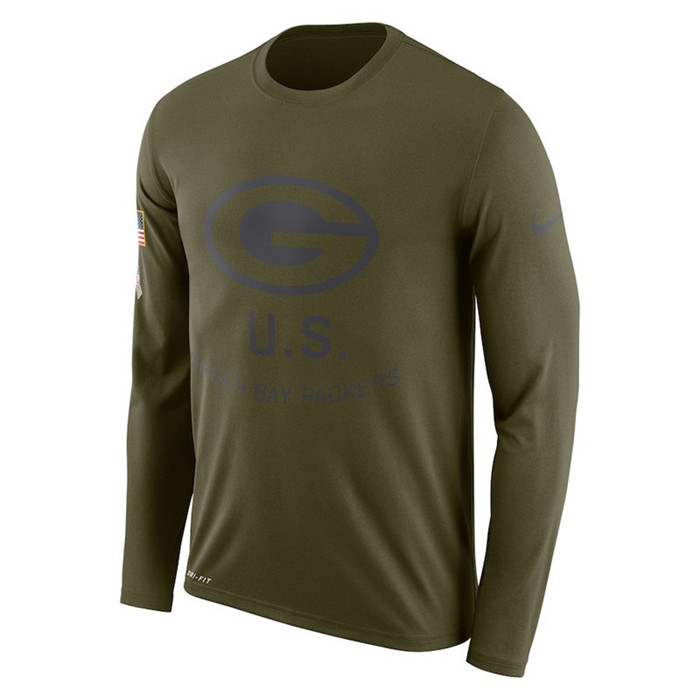 Green Bay Packers  Salute to Service Sideline Legend Performance Long Sleeve T Shirt Olive