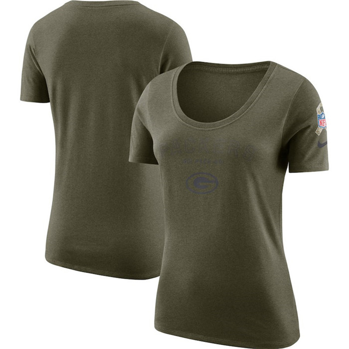 Green Bay Packers  Women's Salute to Service Legend Scoop Neck T Shirt Olive