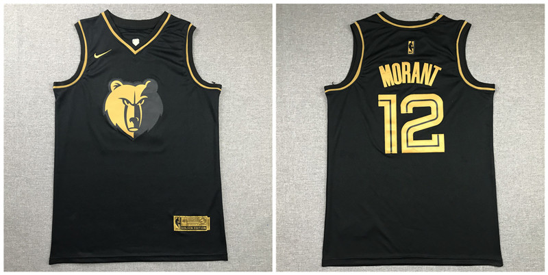 Grizzlies 12 Ja Morant Black Gold Nike Swingman Jersey