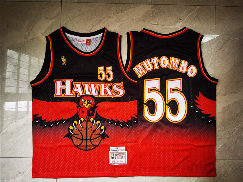 Hawks 55 Dikembe Mutombo Red 1996 97 Hardwood Classics Jersey