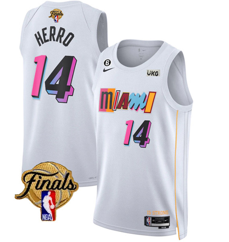 Heat 14 Tyler Herro White Nike 2023 NBA Finals NO.6 Patch City Edition Swingman Jersey