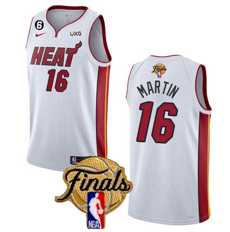 Heat 16 Caleb Martin White Nike 2023 NBA Finals NO.6 Patch Swingman Jersey