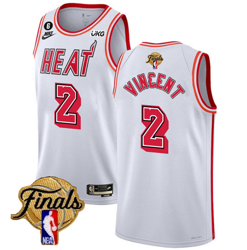 Heat 2 Gabe Vincent White Nike 2023 NBA Finals NO.6 Patch Classic Edition Swingman Jersey