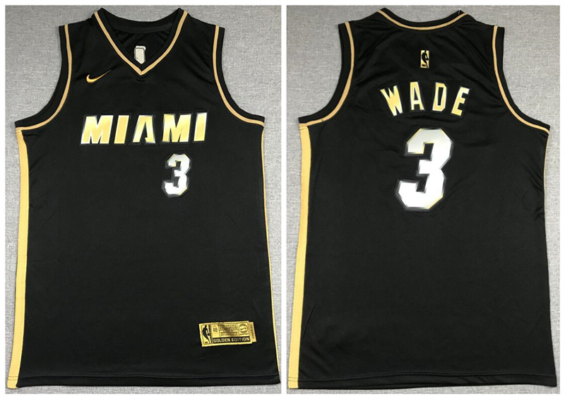 Heat 3 Dwyane Wade Black Gold 2021 Nike Swingman Jersey