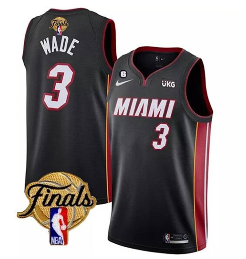 Heat 3 Dwyane Wade Black Nike 2023 NBA Finals NO.6 Patch Swingman Jersey