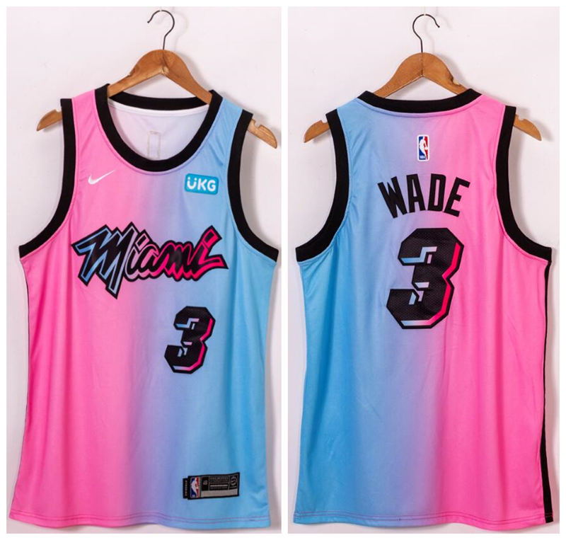 Heat 3 Dwyane Wade Blue Pink Nike 2021 City Edition Swingman Jersey