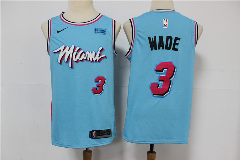 Heat 3 Dwyane Wade Light Blue 2020 Nike City Edition Swingman Jersey