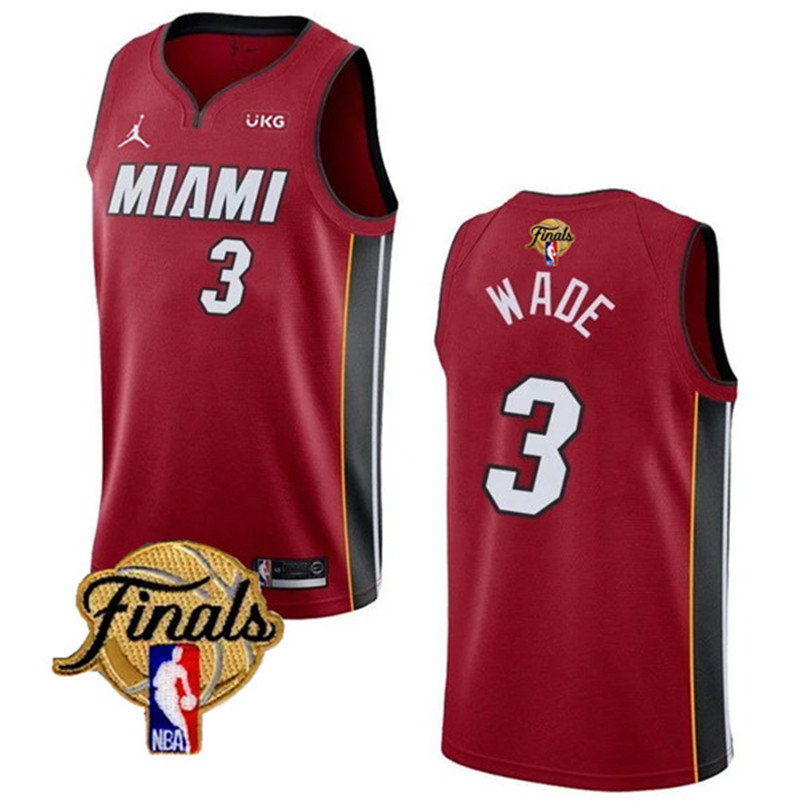 Heat 3 Dwyane Wade Red 2023 NBA Finals Patch Swingman Jersey