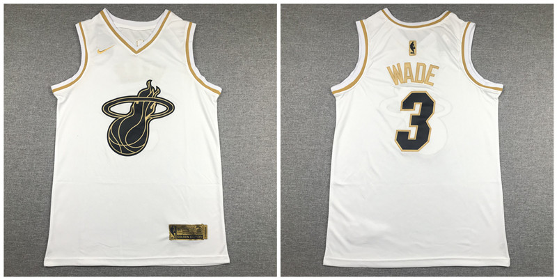 Heat 3 Dwyane Wade White Gold Nike Swingman Jersey