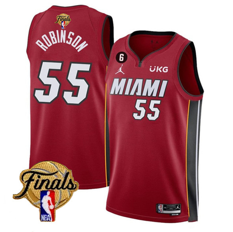 Heat 55 Duncan Robinson Red Nike 2023 NBA Finals NO.6 Patch Swingman Jersey