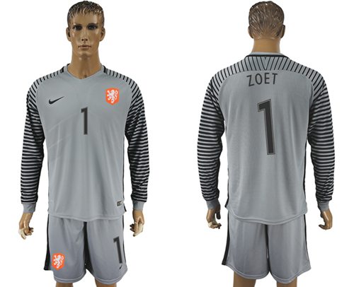 Holland 1 Zoet Grey Goalkeeper Long Sleeves Soccer Country Jersey