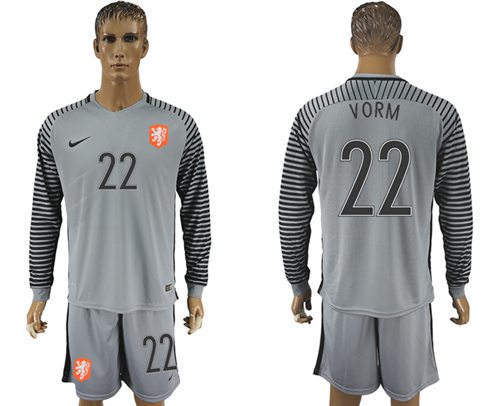 Holland 22 Vorm Grey Goalkeeper Long Sleeves Soccer Country Jersey