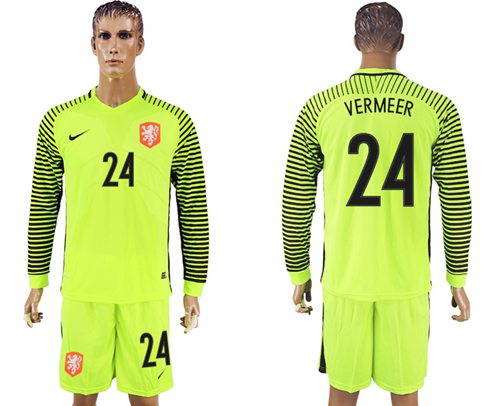 Holland 24 Vermeer Green Long Sleeves Goalkeeper Soccer Country Jersey