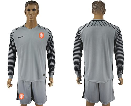 Holland Blank Grey Goalkeeper Long Sleeves Soccer Country Jersey