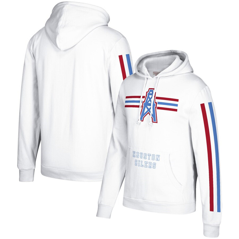 Houston Oilers Mitchell & Ness Three Stripe Pullover Hoodie White