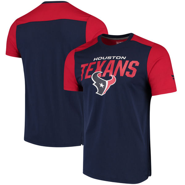 Houston Texans NFL Pro Line by Fanatics Branded Iconic Color Blocked T Shirt Navy Red