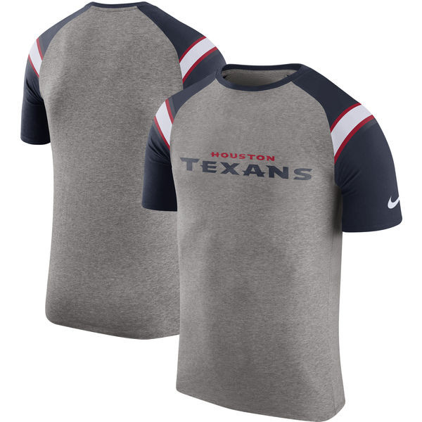 Houston Texans  Enzyme Shoulder Stripe Raglan T Shirt Heathered Gray