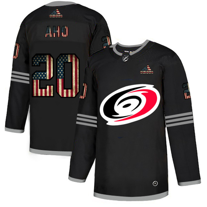 Hurricanes 20 Sebastian Aho Black USA Flag Fashion Adidas Jersey