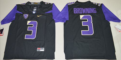 Huskies 3 Jake Browning Black Limited Stitched NCAA Jersey