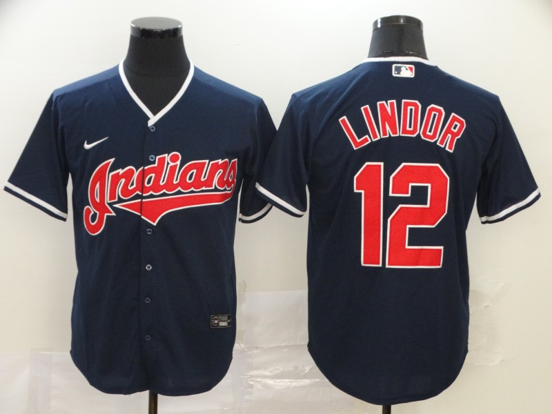 Indians 12 Francisco Lindor Black 2020 Nike Cool Base Jersey